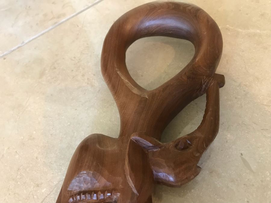 Carved Wooden Walking Stick Cane Staff With Elephants Made In India  [Photo 6]