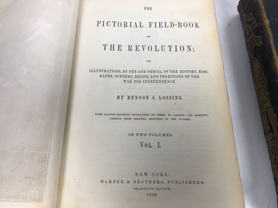 Antique 1859 2 Volume Hardcover Book Set: Pictorial Field Book Of The Revolution (War For Independence) By Benson J. Lossing New York: Harper Brothers, Franklin Square With Eleven Hundred Engravings [Photo 21]