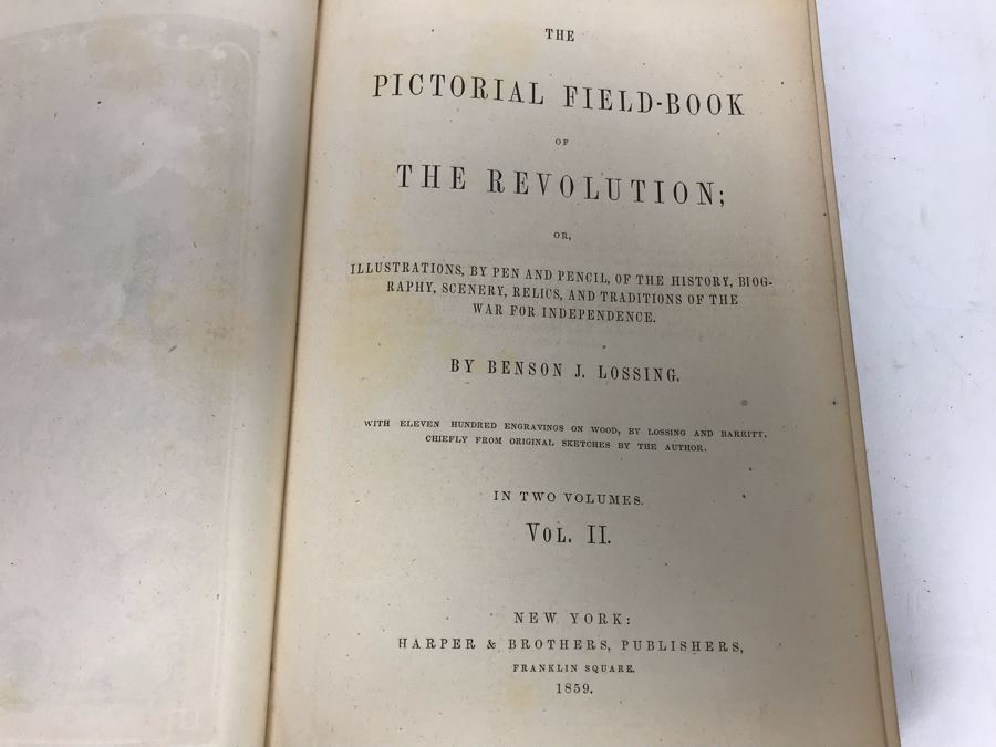 Antique 1859 2 Volume Hardcover Book Set: Pictorial Field Book Of The Revolution (War For Independence) By Benson J. Lossing New York: Harper Brothers, Franklin Square With Eleven Hundred Engravings [Photo 55]