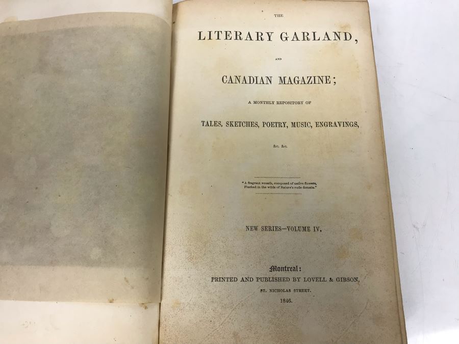Antique 1846 Hardcover Book The Literary Garland, And Canadian Magazine; A Monthly Repository Of Tales, Sketches, Poetry, Music, Engravings New Series Volume IV Lovell & Gibson [Photo 9]