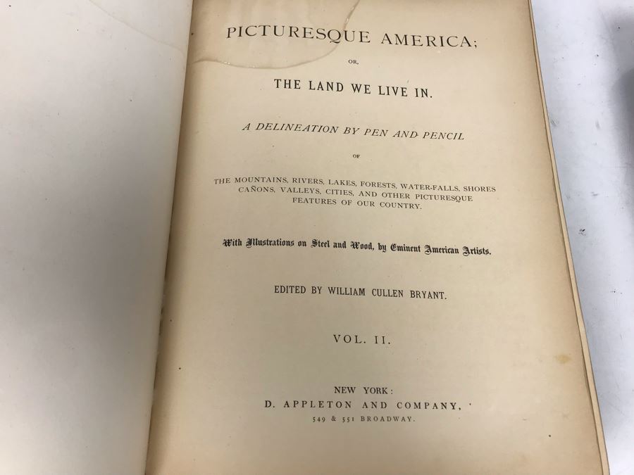 Antique 1872 (Vol 1) And 1874 (Vol 2) Hardcover Books: Picturesque America; Or, The Land We Live In With Illustrations On Steel And Wood By Eminent American Artists 10.5' X 12.5' [Photo 31]