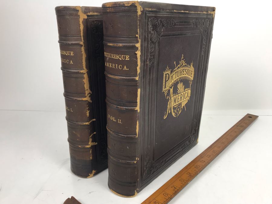 Antique 1872 (Vol 1) And 1874 (Vol 2) Hardcover Books: Picturesque America; Or, The Land We Live In With Illustrations On Steel And Wood By Eminent American Artists 10.5' X 12.5' [Photo 3]