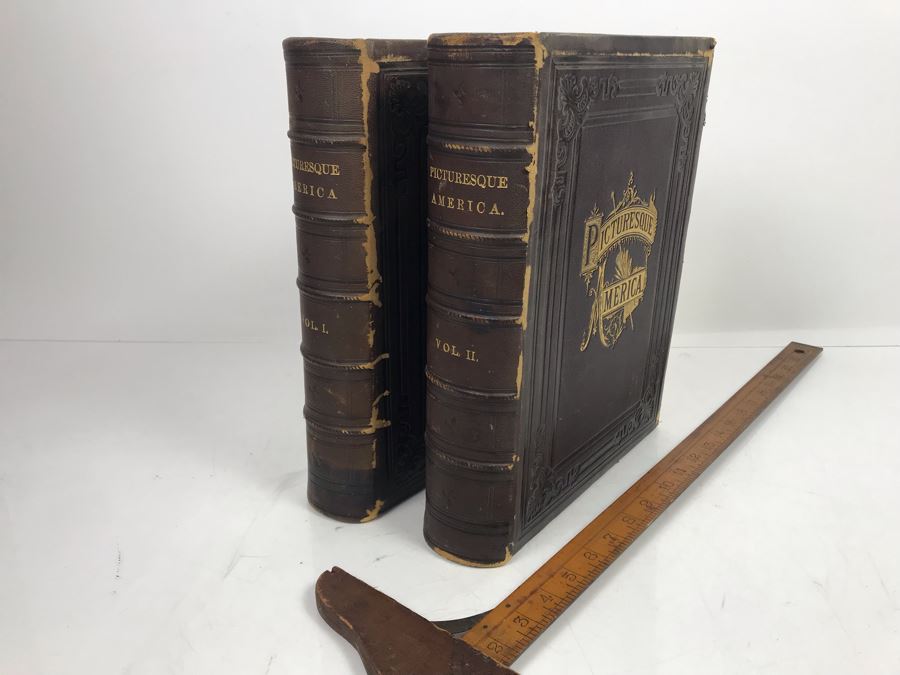 Antique 1872 (Vol 1) And 1874 (Vol 2) Hardcover Books: Picturesque America; Or, The Land We Live In With Illustrations On Steel And Wood By Eminent American Artists 10.5' X 12.5' [Photo 2]