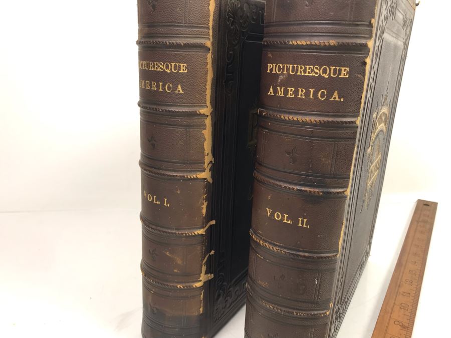 Antique 1872 (Vol 1) And 1874 (Vol 2) Hardcover Books: Picturesque America; Or, The Land We Live In With Illustrations On Steel And Wood By Eminent American Artists 10.5' X 12.5' [Photo 4]