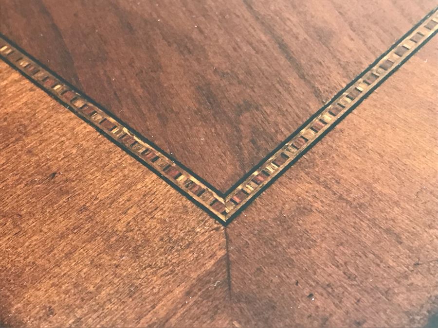 Thomasville Wood And Brass Campaign Style Coffee Table With Drawers And Inlaid Wooden Top [Photo 9]