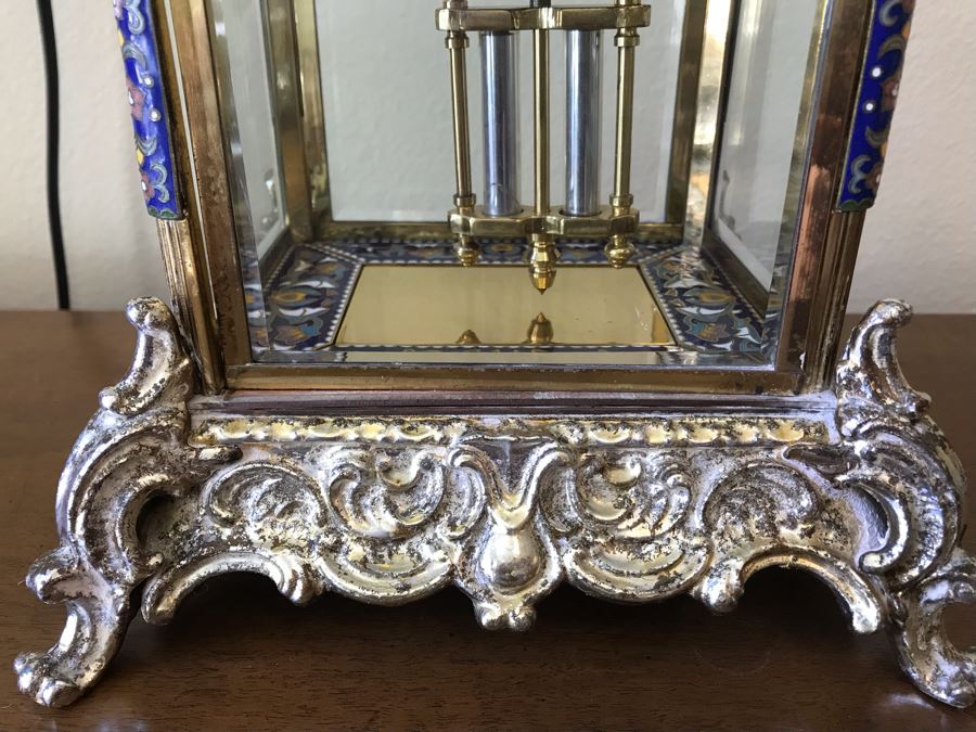 Ornate Brass And Cloisonne Battery Powered Pendulum Clock [Photo 2]