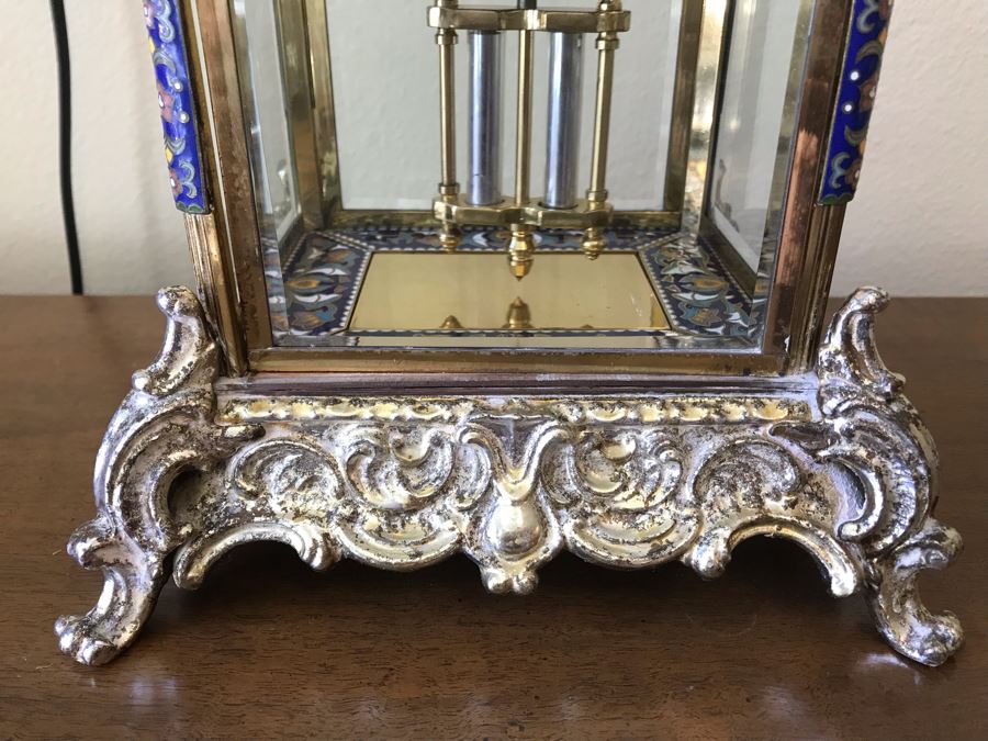 Ornate Brass And Cloisonne Battery Powered Pendulum Clock [Photo 3]