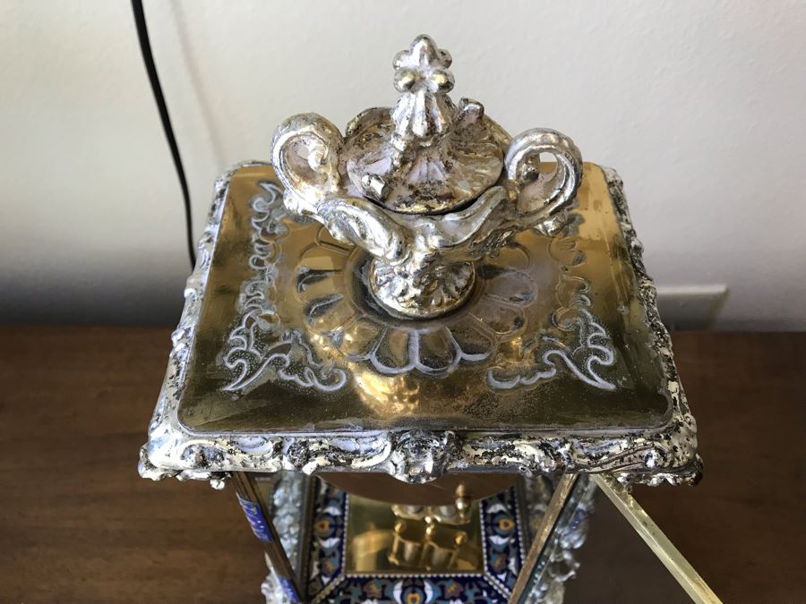Ornate Brass And Cloisonne Battery Powered Pendulum Clock [Photo 9]