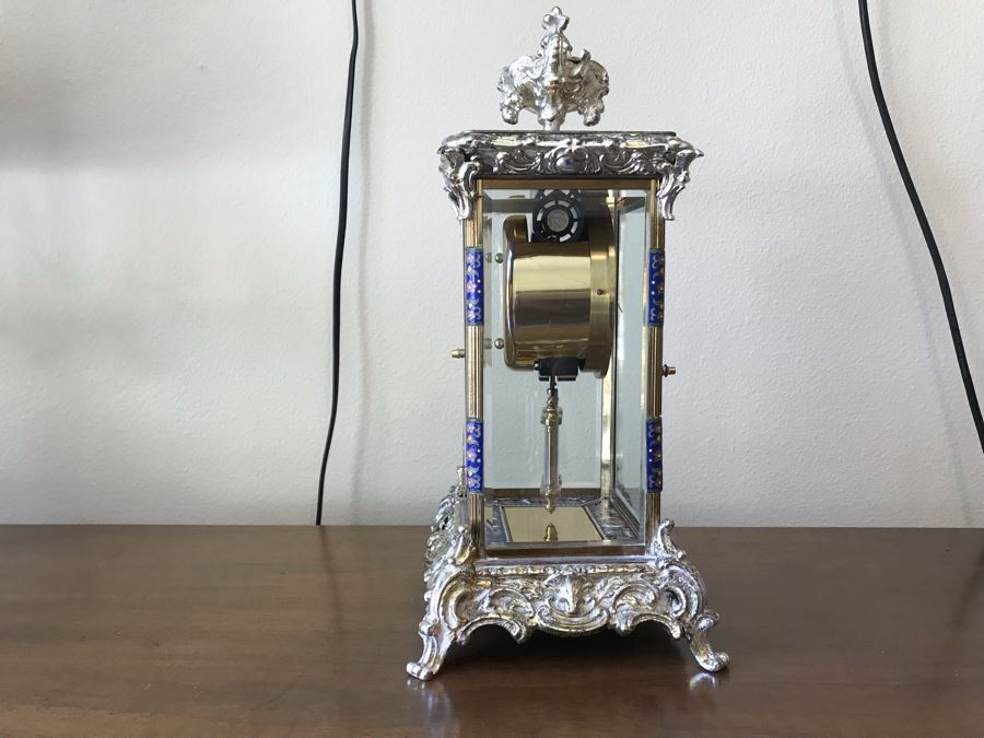 Ornate Brass And Cloisonne Battery Powered Pendulum Clock [Photo 7]