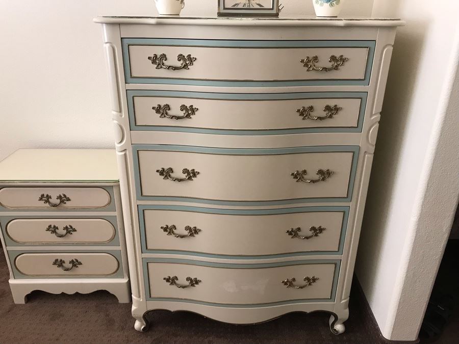 Drexel French Provincial 5-Drawer Chest Of Drawers Dresser And Quaint American Carl Forslund Inc 3-Drawer Nightstand [Photo 3]