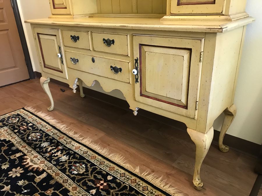 Large 2-Piece Yellow Cabinet With Hutch And Queen Anne Legs [Photo 9]