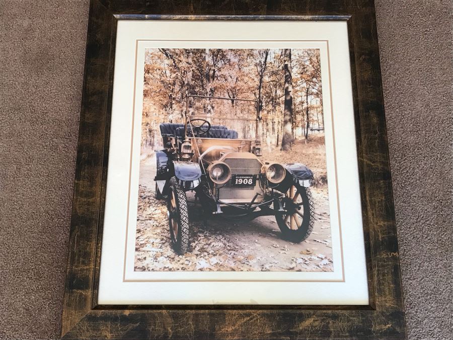 Nicely Framed Photograph Of Antique 1908 Oldsmobile Automobile