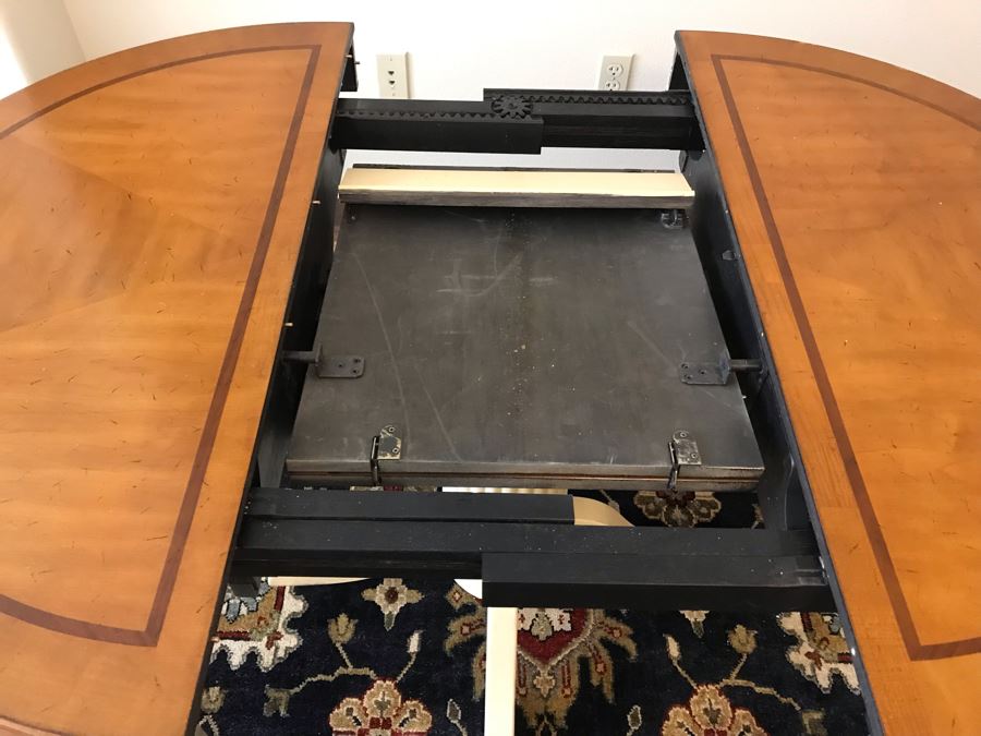 Pedestal Dining Table With Built In Leaf And (2) Dining Chairs [Photo 13]