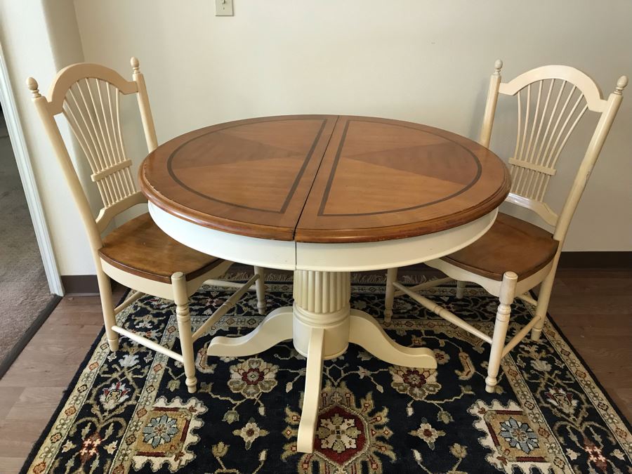 Pedestal Dining Table With Built In Leaf And (2) Dining Chairs [Photo 3]