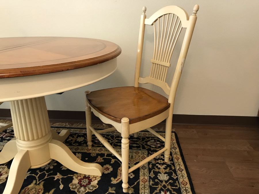 Pedestal Dining Table With Built In Leaf And (2) Dining Chairs
