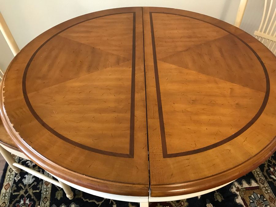 Pedestal Dining Table With Built In Leaf And (2) Dining Chairs