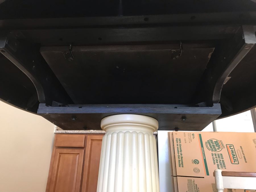 Pedestal Dining Table With Built In Leaf And (2) Dining Chairs [Photo 11]