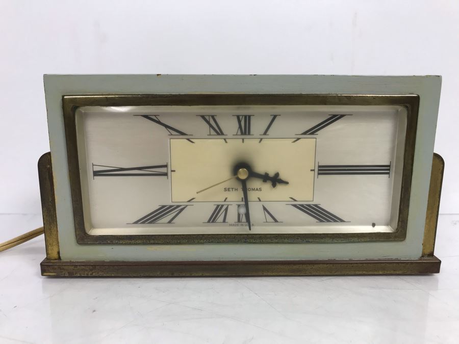 Vintage Brass And Painted Wood Art Deco Design Seth Thomas Electric Clock Baxter-4E E009-013 [Photo 1]