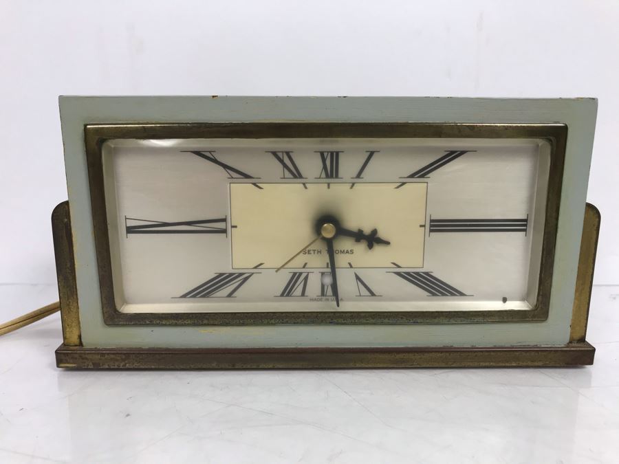 Vintage Brass And Painted Wood Art Deco Design Seth Thomas Electric Clock Baxter-4E E009-013 [Photo 7]