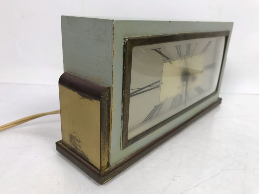 Vintage Brass And Painted Wood Art Deco Design Seth Thomas Electric Clock Baxter-4E E009-013 [Photo 4]