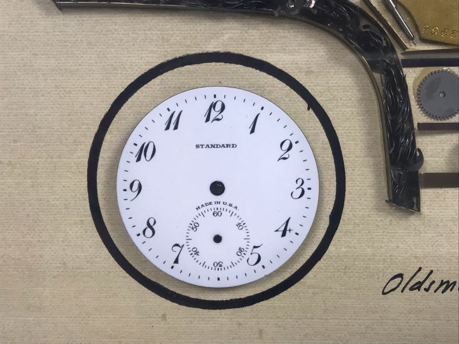Handmade Oldsmobile Car Clock Parts Collage Framed Artwork Signed By Girard 17' X 14' [Photo 6]