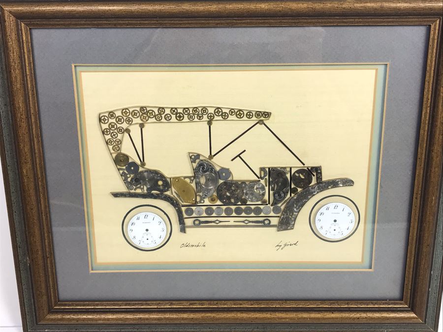 Handmade Oldsmobile Car Clock Parts Collage Framed Artwork Signed By Girard 17' X 14' [Photo 15]
