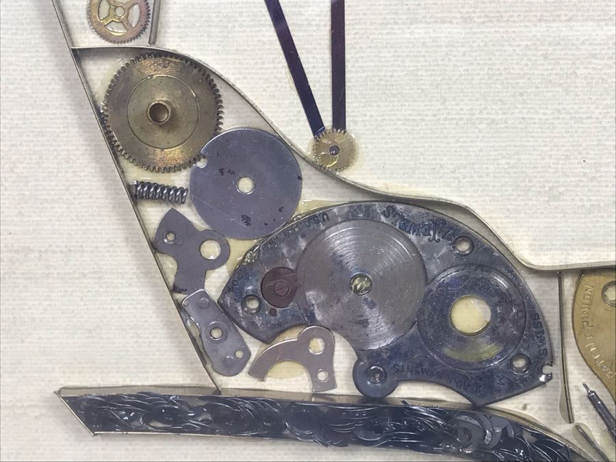 Handmade Oldsmobile Car Clock Parts Collage Framed Artwork Signed By Girard 17' X 14' [Photo 12]