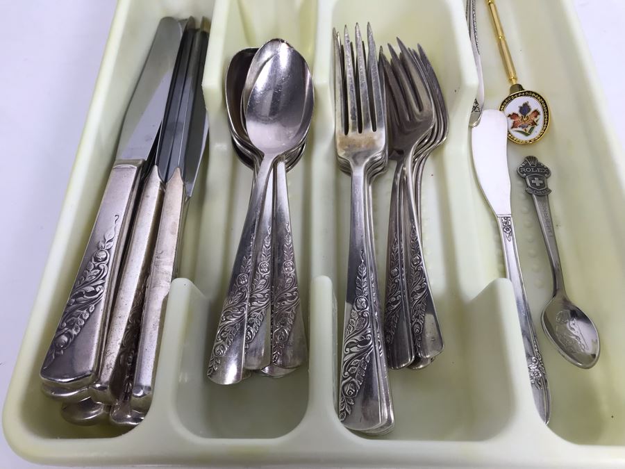 Silverplate Flatware Set With Rolex Tourist Spoon And Cloisonne Spoon [Photo 2]