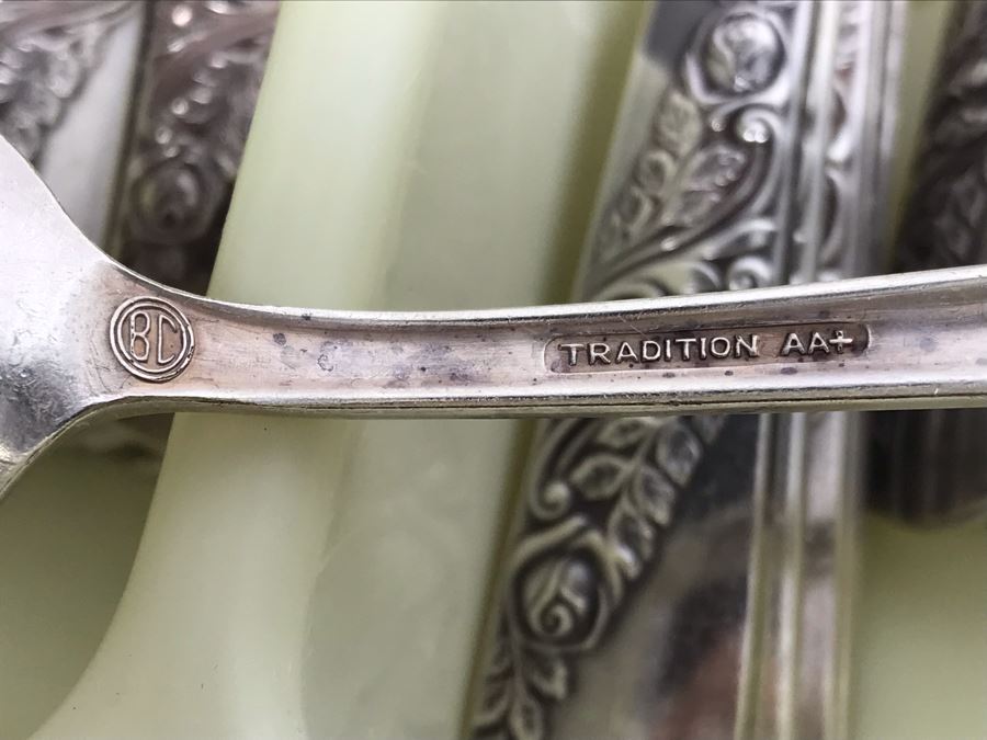 Silverplate Flatware Set With Rolex Tourist Spoon And Cloisonne Spoon [Photo 8]