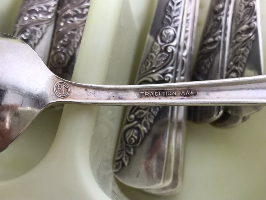 Silverplate Flatware Set With Rolex Tourist Spoon And Cloisonne Spoon [Photo 7]