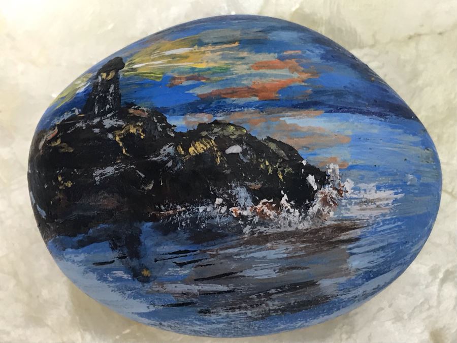 Faux Orchid Flower Arrangement, Cloisonne Egg With Stand, Organic Coral Sculpture, Hand Painted Rock And Shell-Craft Heart Dish [Photo 12]