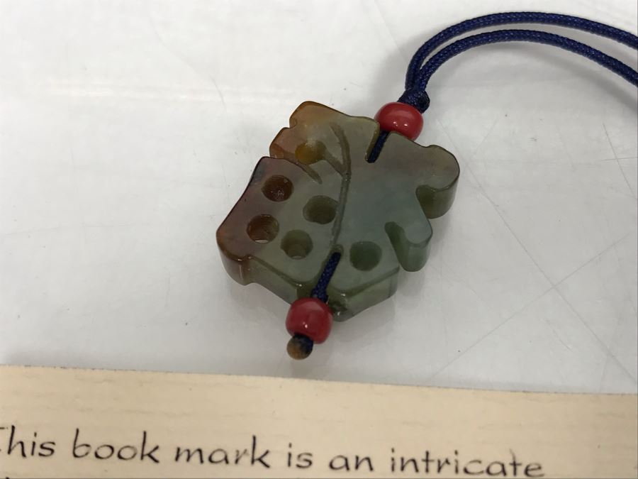 Italian Gilt Wooden Jewelry Box, Carved Chinese Jade And Knot Design Bookmark Of Character Fu 'Blessing', Various Mens Tie Clips And Cufflinks With Box And Glass Pendant [Photo 7]