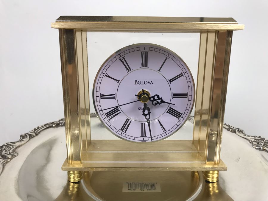 Reed & Barton Footed Silverplate Dish And Bulova Quartz Mantle Clock [Photo 5]