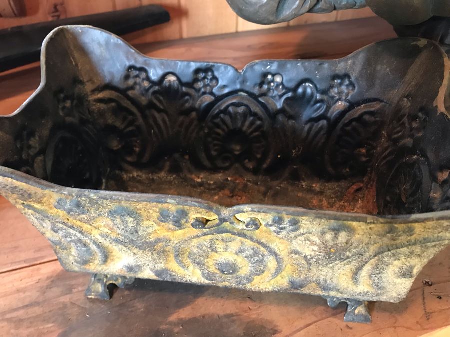 (3) Planters: Middle Is Light Foam, Right Cherubs Pot Is Heavy Cast Stone, Left Is Metal [Photo 9]