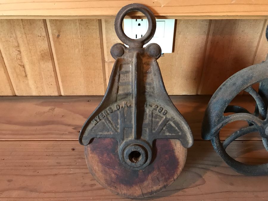 Vintage Myers O.K. 298 Cast Iron And Wood Hay Barn Farm Pulley And Industrial Metal Pulley [Photo 11]