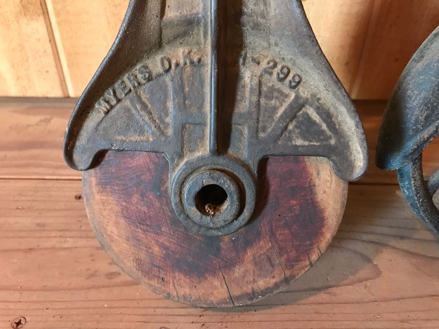 Vintage Myers O.K. 298 Cast Iron And Wood Hay Barn Farm Pulley And Industrial Metal Pulley [Photo 13]