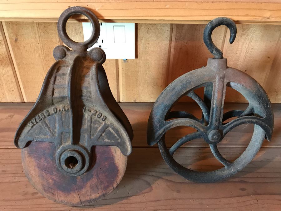 Vintage Myers O.K. 298 Cast Iron And Wood Hay Barn Farm Pulley And Industrial Metal Pulley [Photo 10]