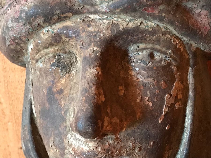 Antique Cast Iron Figure Head Relief Wall Sculpture Hand Painted [Photo 8]