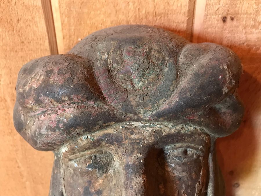 Antique Cast Iron Figure Head Relief Wall Sculpture Hand Painted [Photo 4]