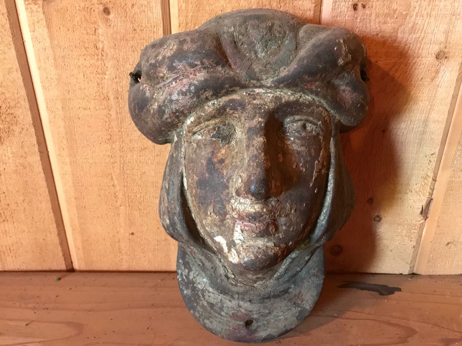 Antique Cast Iron Figure Head Relief Wall Sculpture Hand Painted [Photo 2]
