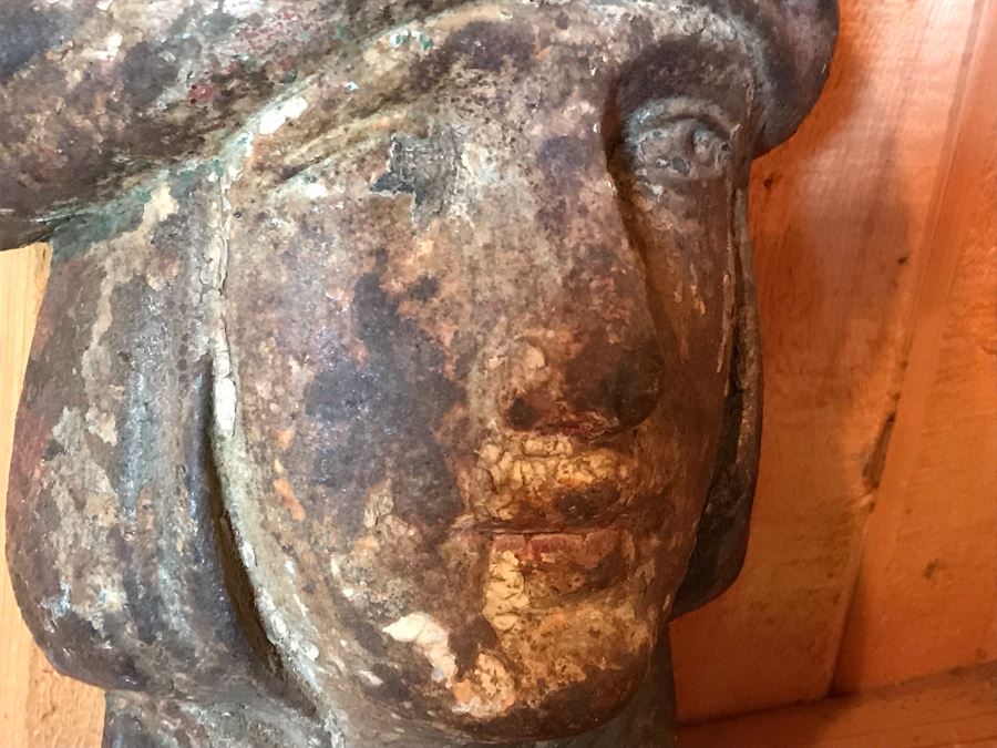 Antique Cast Iron Figure Head Relief Wall Sculpture Hand Painted [Photo 6]
