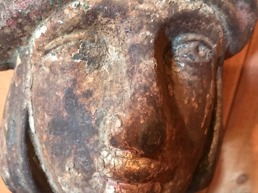 Antique Cast Iron Figure Head Relief Wall Sculpture Hand Painted [Photo 15]