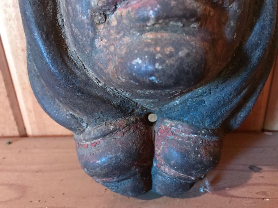 Antique 1919 Cast Iron Native American Indian Head Relief Wall Sculpture Hand Painted 103 [Photo 11]