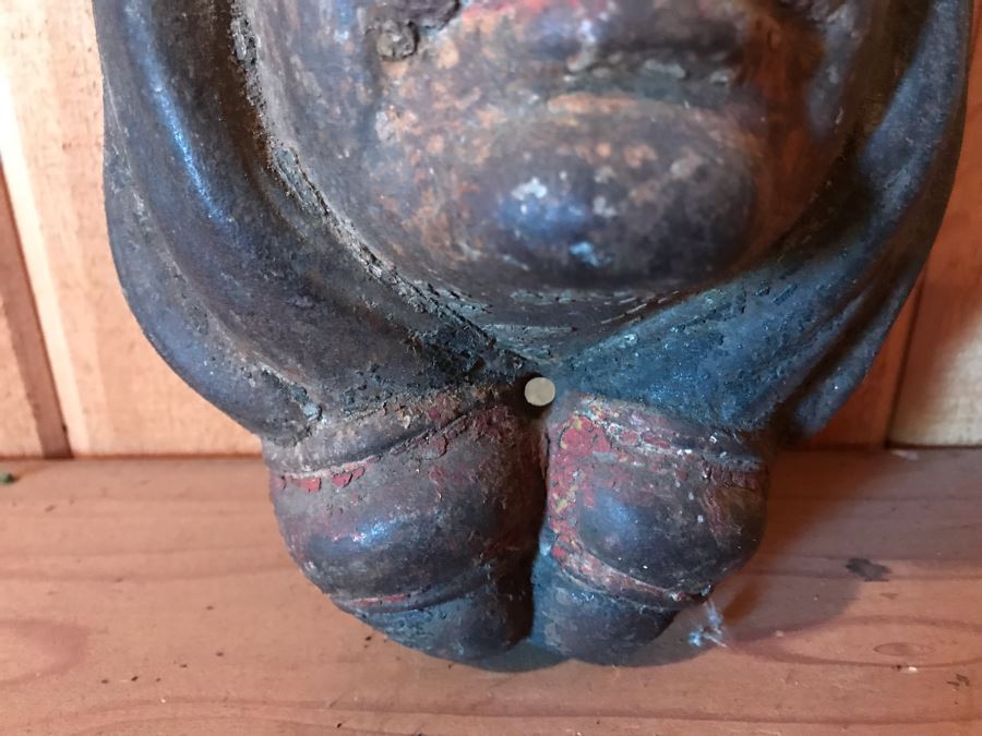 Antique 1919 Cast Iron Native American Indian Head Relief Wall Sculpture Hand Painted 103 [Photo 4]