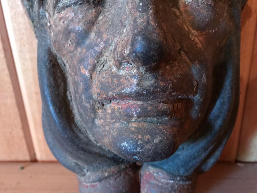 Antique 1919 Cast Iron Native American Indian Head Relief Wall Sculpture Hand Painted 103 [Photo 10]
