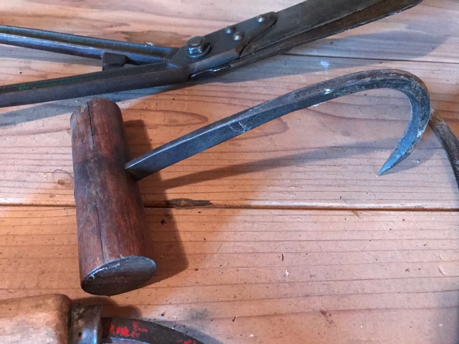 Antique Hand Scythe Hand Made In Austria, Antique Ice Hook And Vintage WISS 7.5' Garden Tool Pruning Shears [Photo 8]