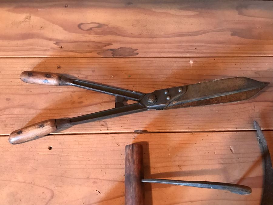 Antique Hand Scythe Hand Made In Austria, Antique Ice Hook And Vintage WISS 7.5' Garden Tool Pruning Shears [Photo 9]