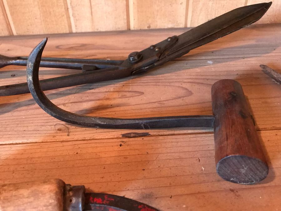 Antique Hand Scythe Hand Made In Austria, Antique Ice Hook And Vintage WISS 7.5' Garden Tool Pruning Shears [Photo 7]