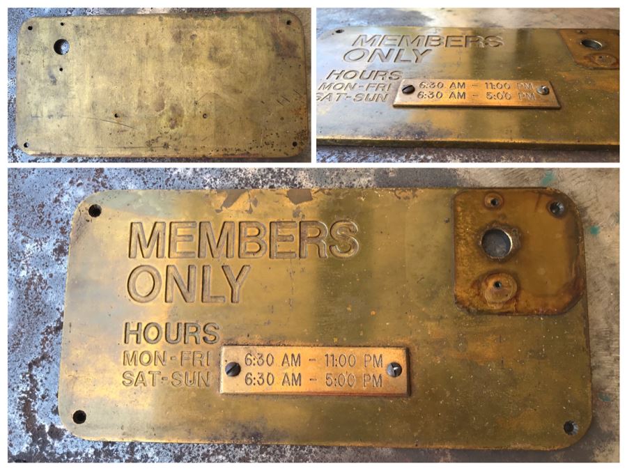 Heavy Solid Brass 'MEMBERS ONLY' Sign With Hours