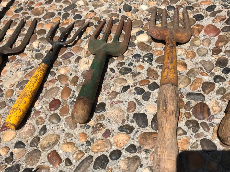 Vintage Gardening Tools Lot With Various Colored Handles And Small Galvanized Can [Photo 4]